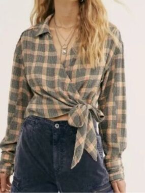 Free People We the Free Plaid Boho Running Wild Wrap Top